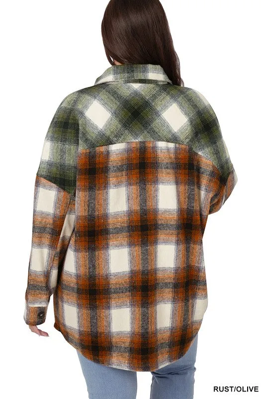 Plus  Oversized yarn Dyed Plaid Longline Shacket