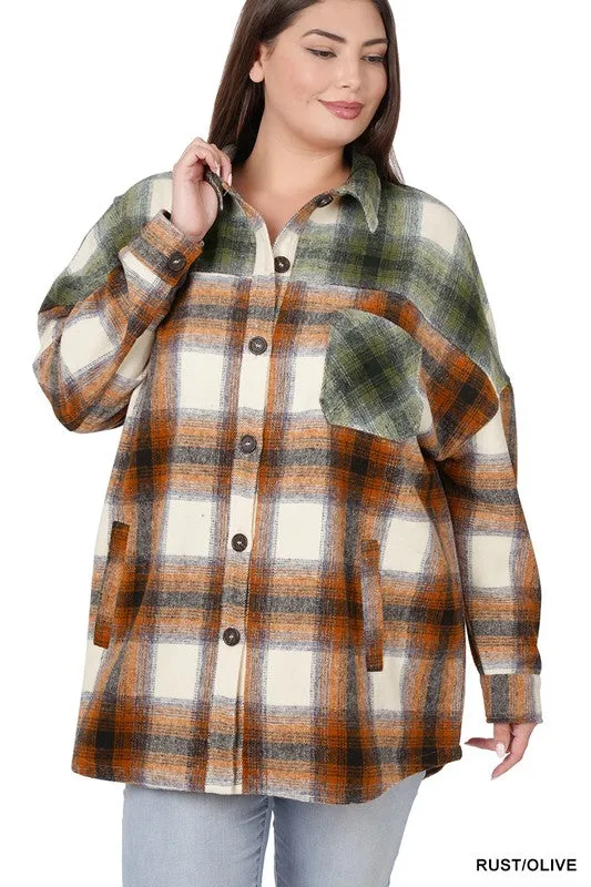 Plus  Oversized yarn Dyed Plaid Longline Shacket
