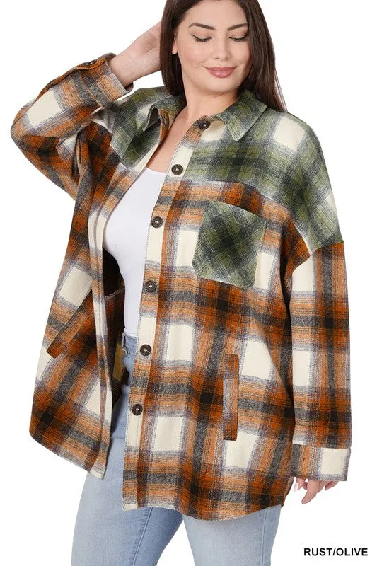 Plus  Oversized yarn Dyed Plaid Longline Shacket