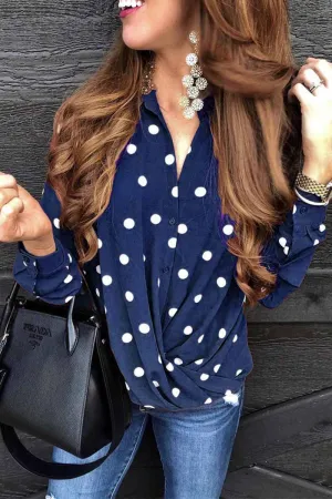 Polka Dot Suit Collar Button Shirt Tops(3 Colors)