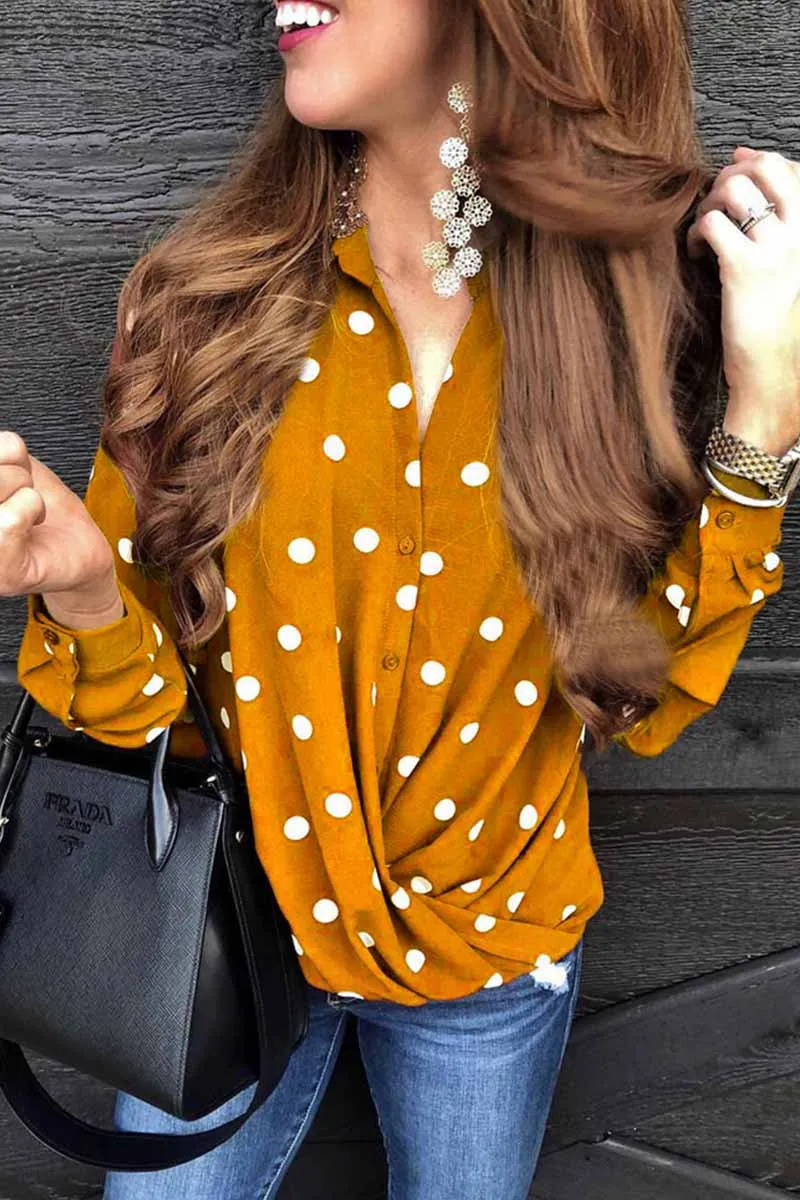 Polka Dot Suit Collar Button Shirt Tops(3 Colors)