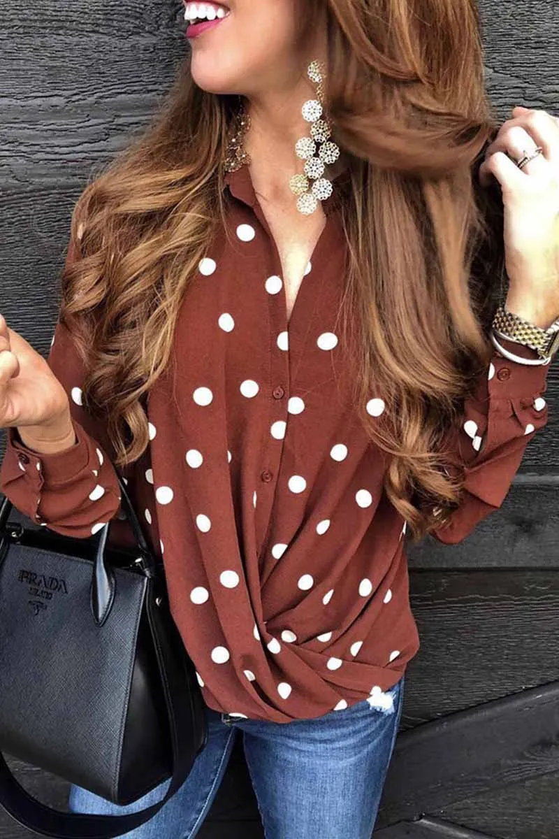 Polka Dot Suit Collar Button Shirt Tops(3 Colors)