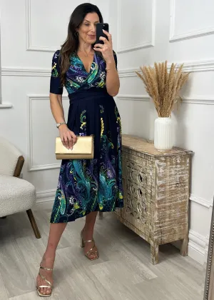 Portofino Teal Ruched Waist Midi Dress