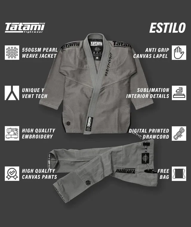 PREMIUM TATAMI ESTILO  6.0 BLACK LABEL GI - BALCK ON GREY