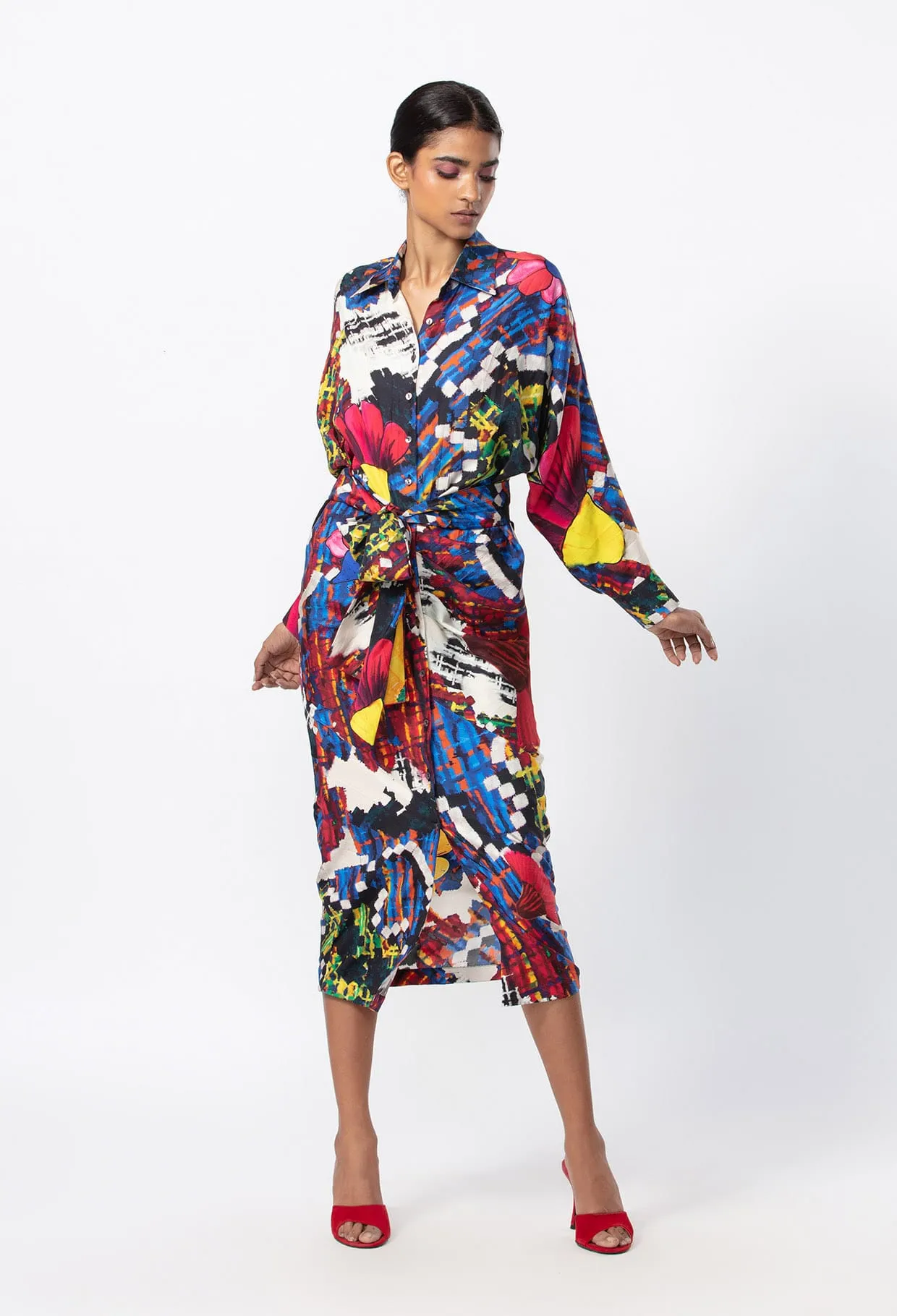 Print Collared Shirt Style Dress