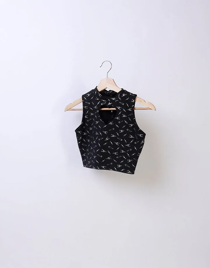 Printed High Neck Crop Top
