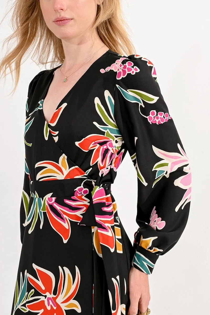 PRINTED WRAP DRESS