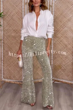 Promise You A Party Sequin High Rise Elastic Waist Flare Pants