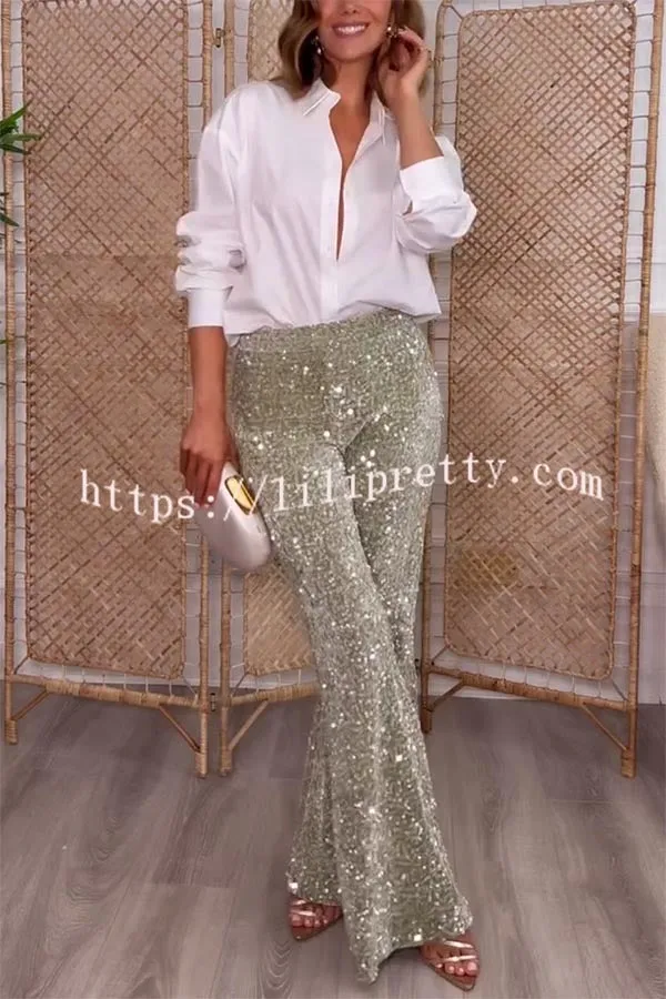 Promise You A Party Sequin High Rise Elastic Waist Flare Pants