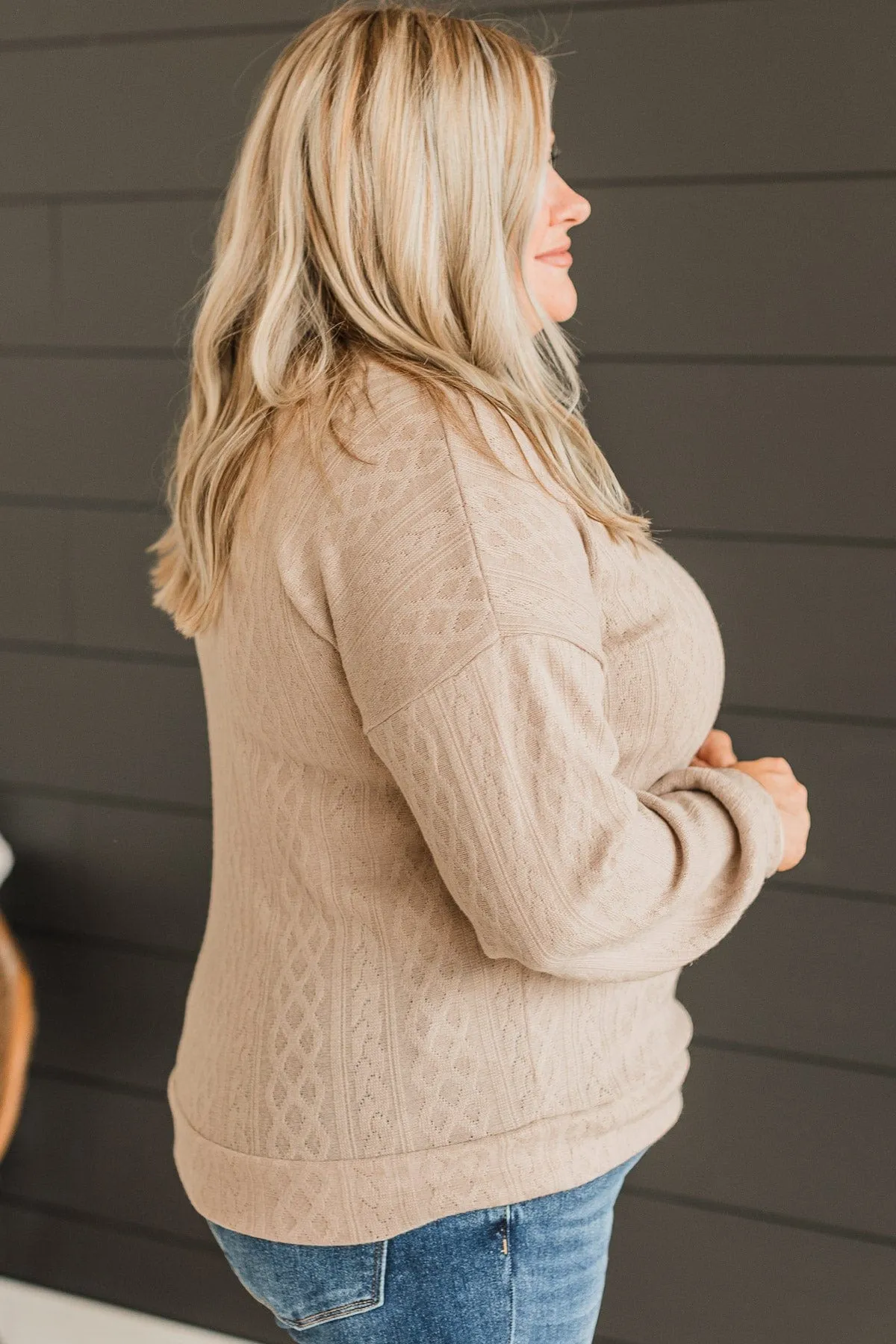 Proud Of You Long Sleeve Top- Beige
