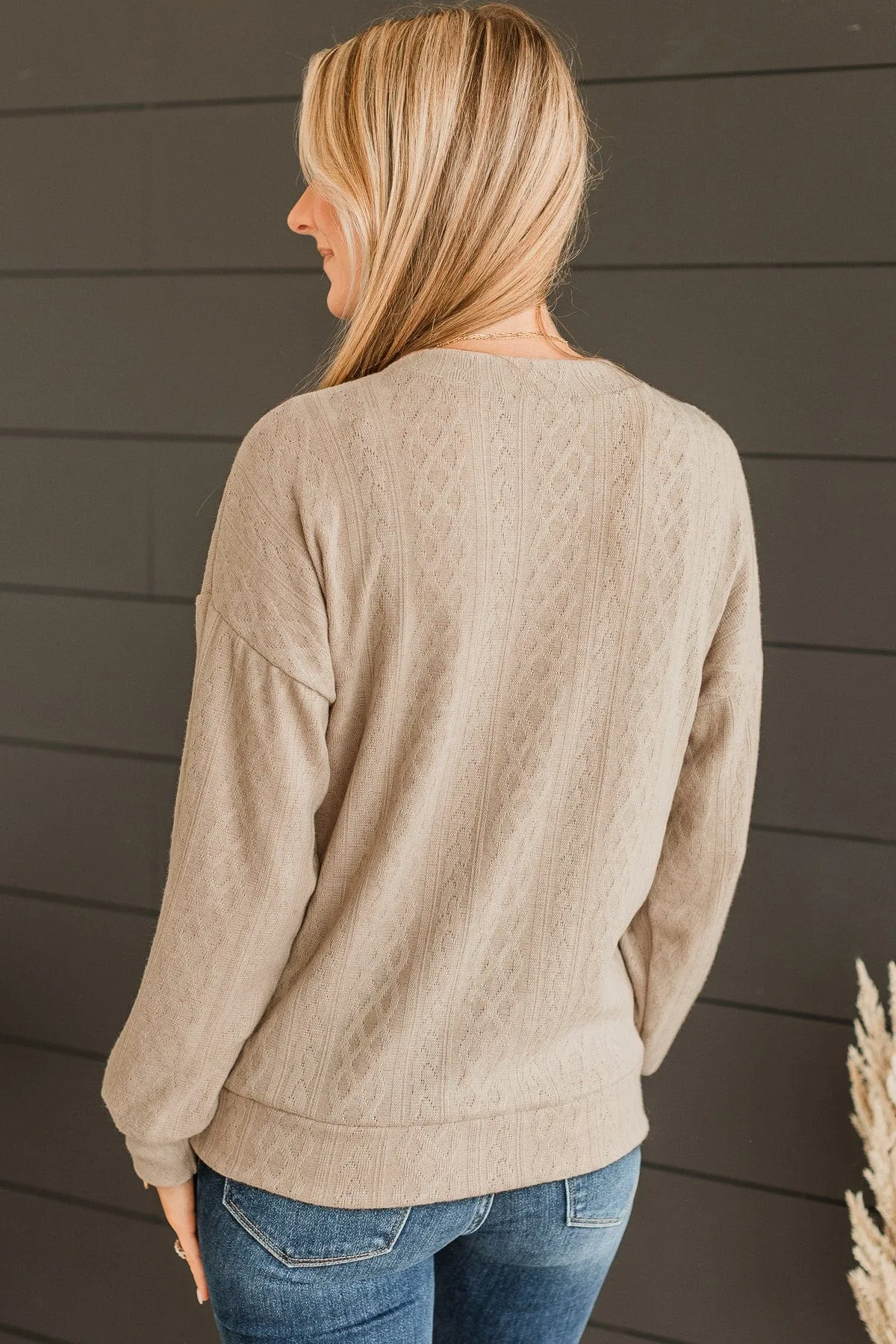 Proud Of You Long Sleeve Top- Beige