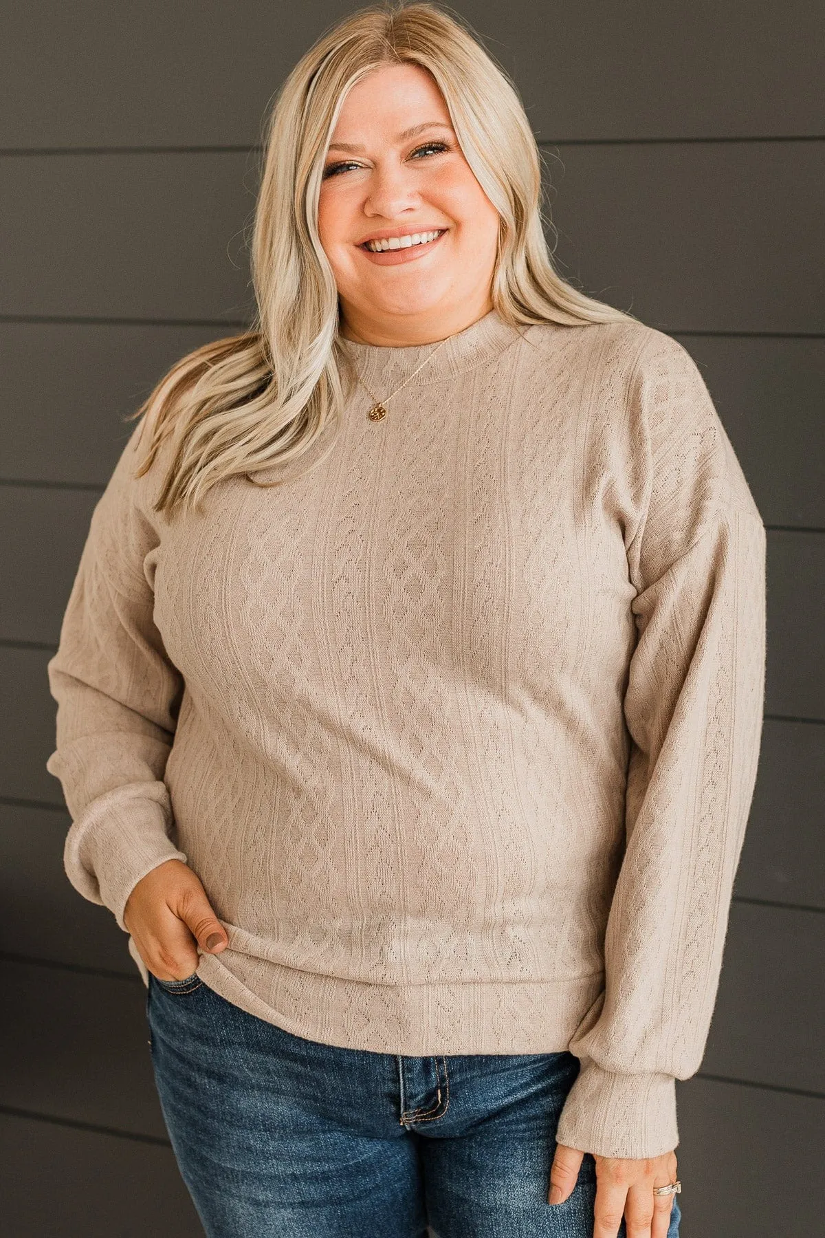 Proud Of You Long Sleeve Top- Beige