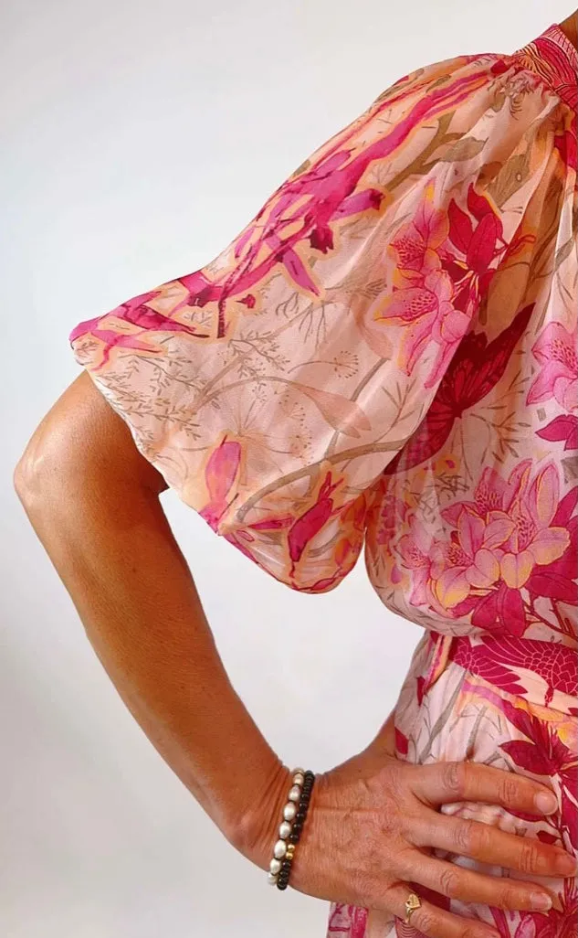 Puff Sleeve Silk Shirt Dress
