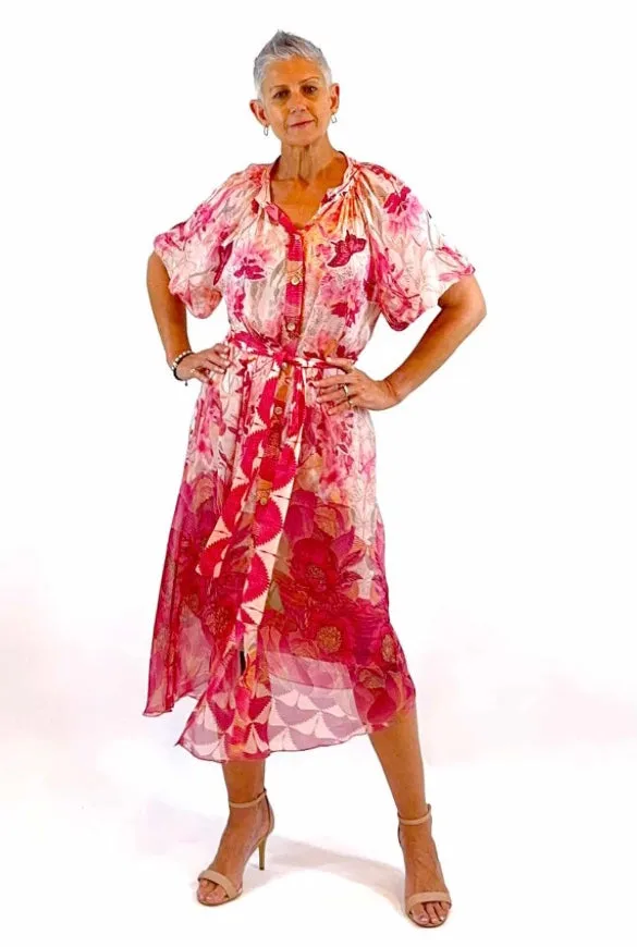 Puff Sleeve Silk Shirt Dress