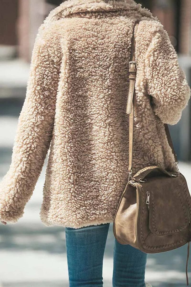 Pure Color Lapel Plush Long Sleeves Tops(3 Colors)