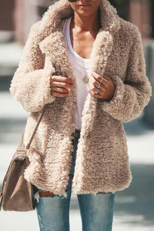 Pure Color Lapel Plush Long Sleeves Tops(3 Colors)