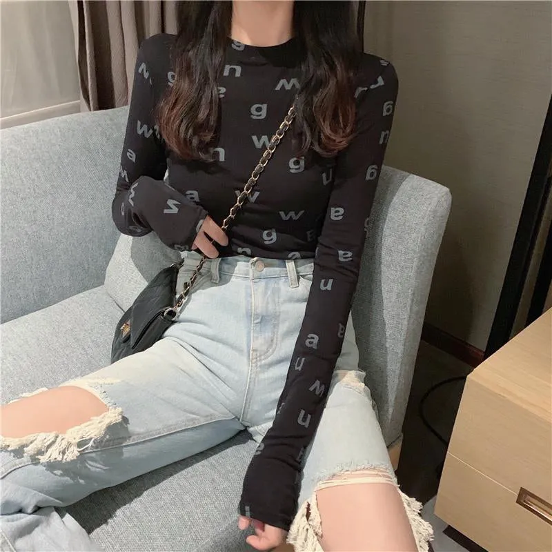 "LETTER PRINT LONG SLEEVE" T-SHIRT N101205