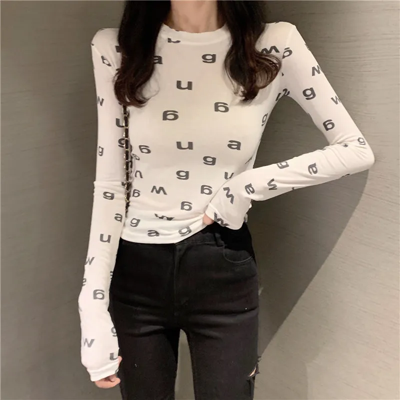 "LETTER PRINT LONG SLEEVE" T-SHIRT N101205