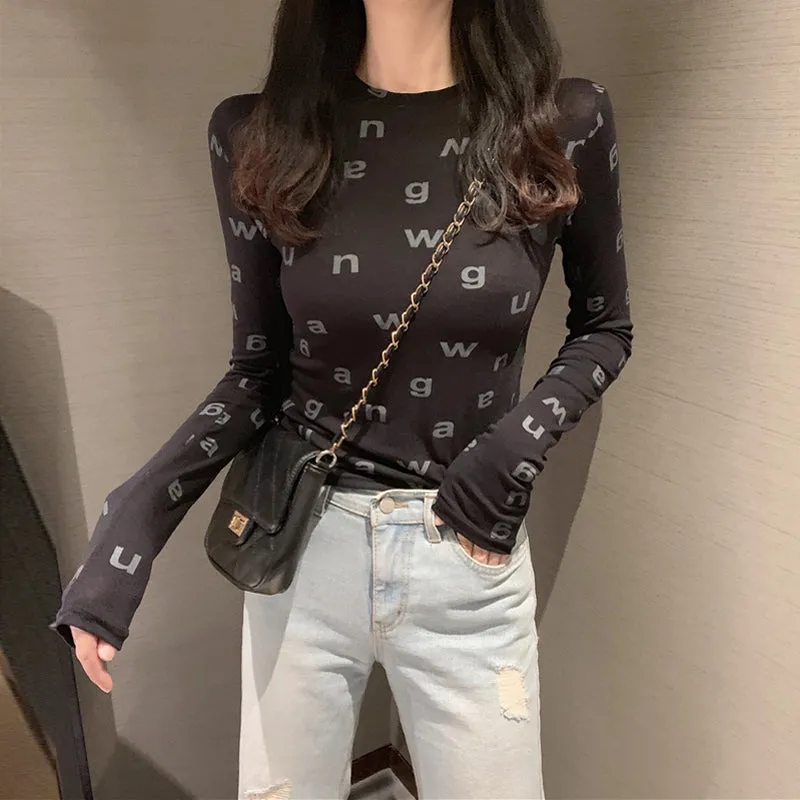 "LETTER PRINT LONG SLEEVE" T-SHIRT N101205
