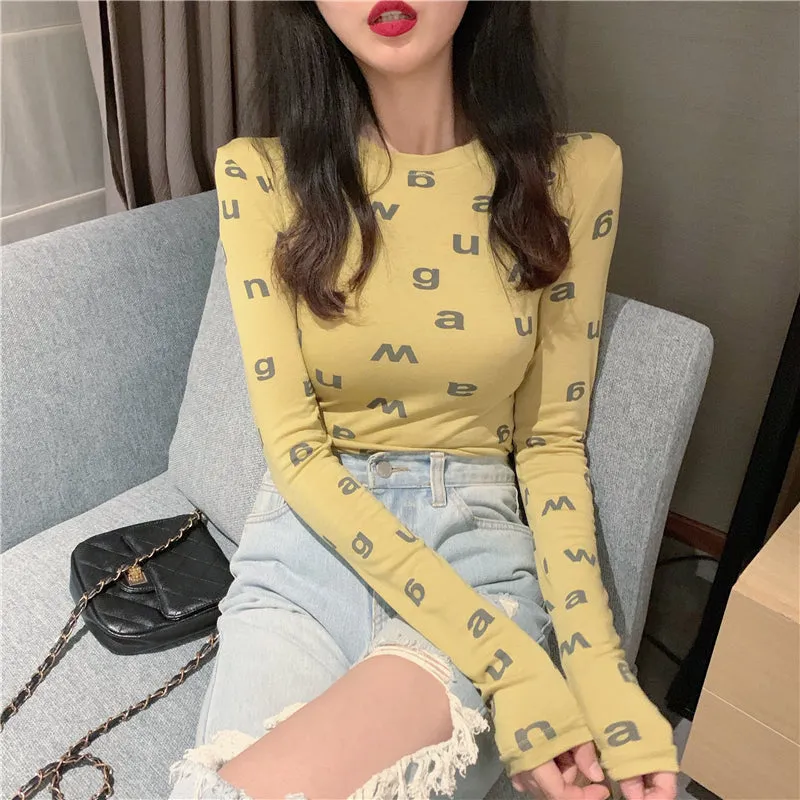 "LETTER PRINT LONG SLEEVE" T-SHIRT N101205