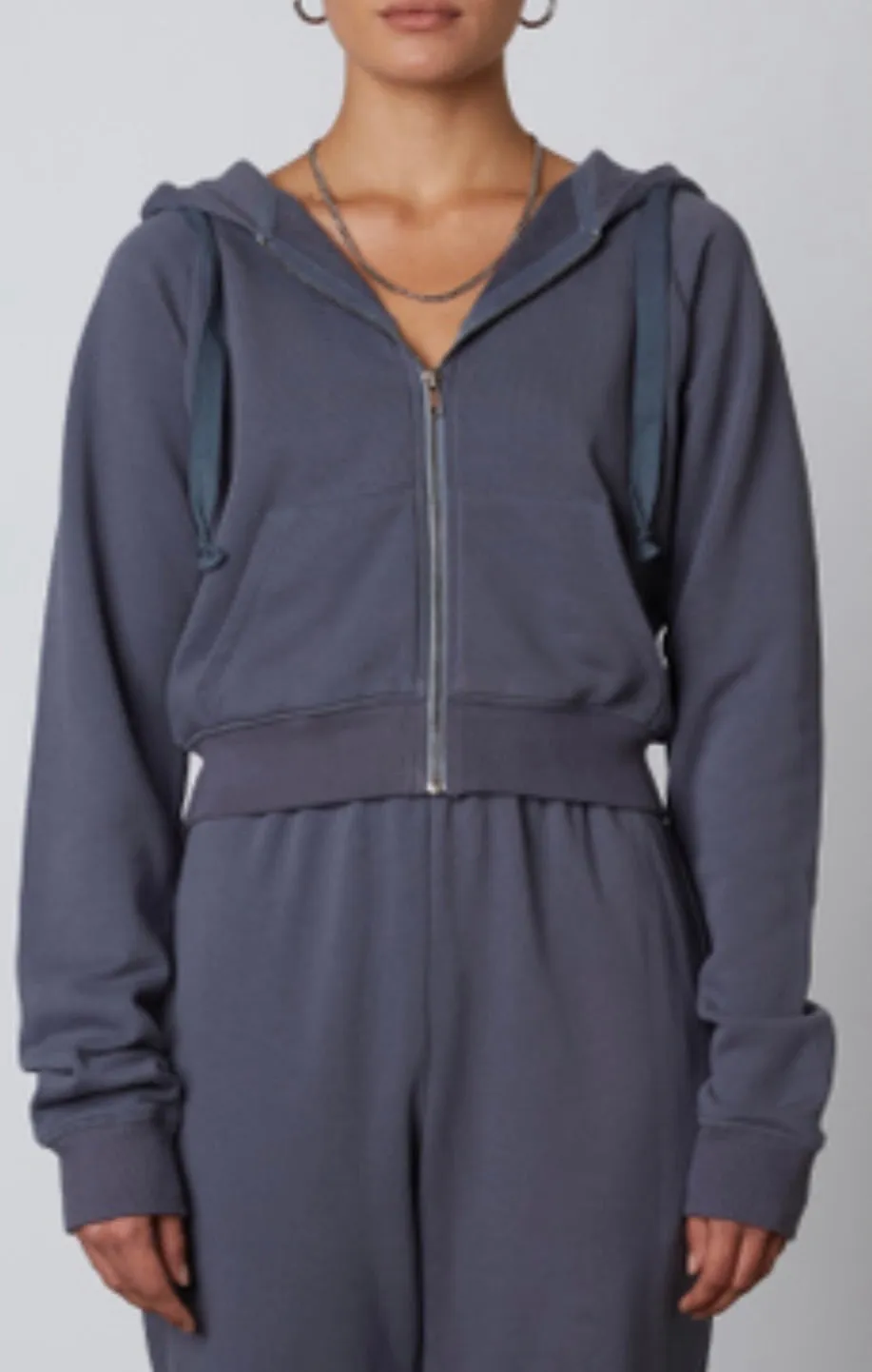 Raglan Sleeve Shrunken Zip Up Hoodie