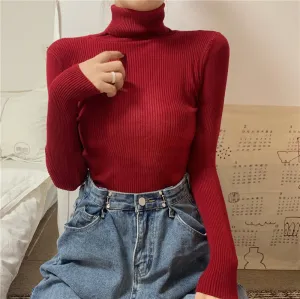 Red High Neck Sweater Top