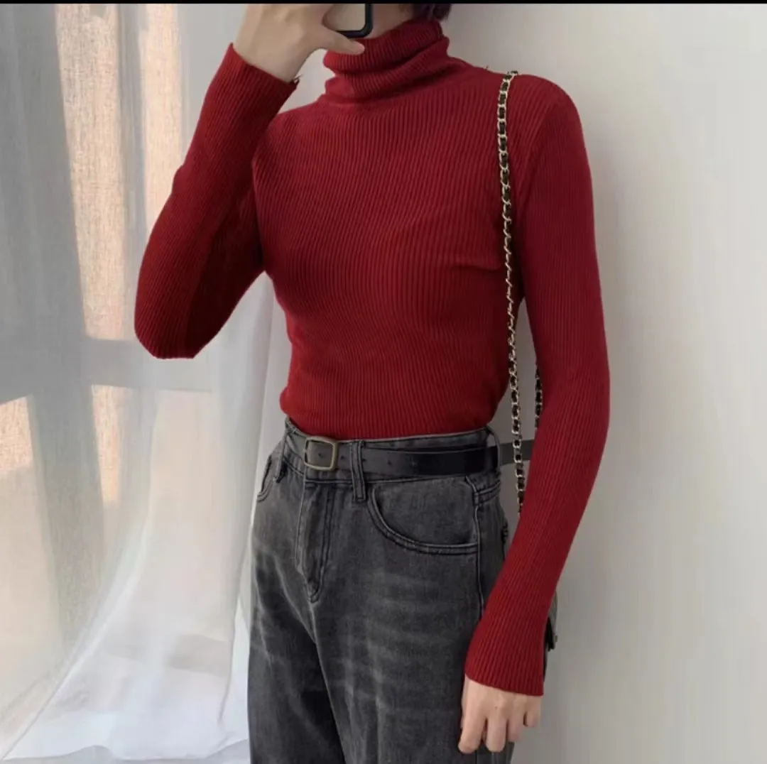 Red High Neck Sweater Top