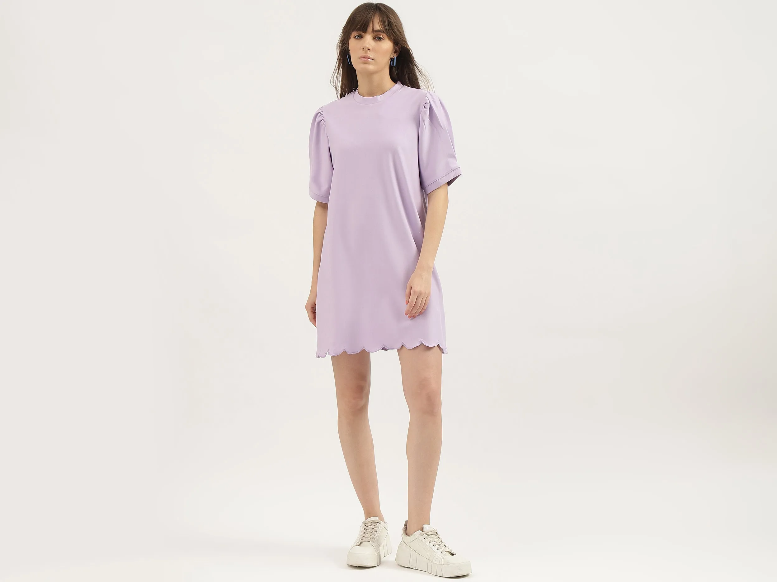 Regular Fit Round Neck Solid Dresses