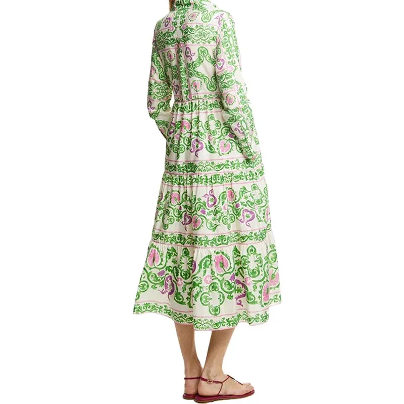 Retro Women Dresses  Party Dresses Shirt Dress Long Sleeved Single Row Buckle Layered Skirt Hem Design Casual Dresses