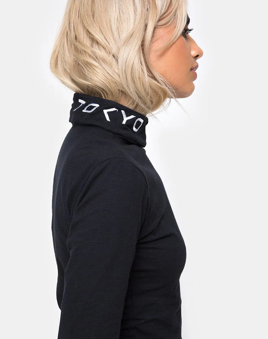 Rhala Crop Top in Tokyo Techno Black Embro