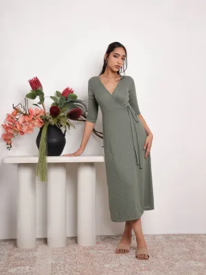 Rib Midi Wrap Dress
