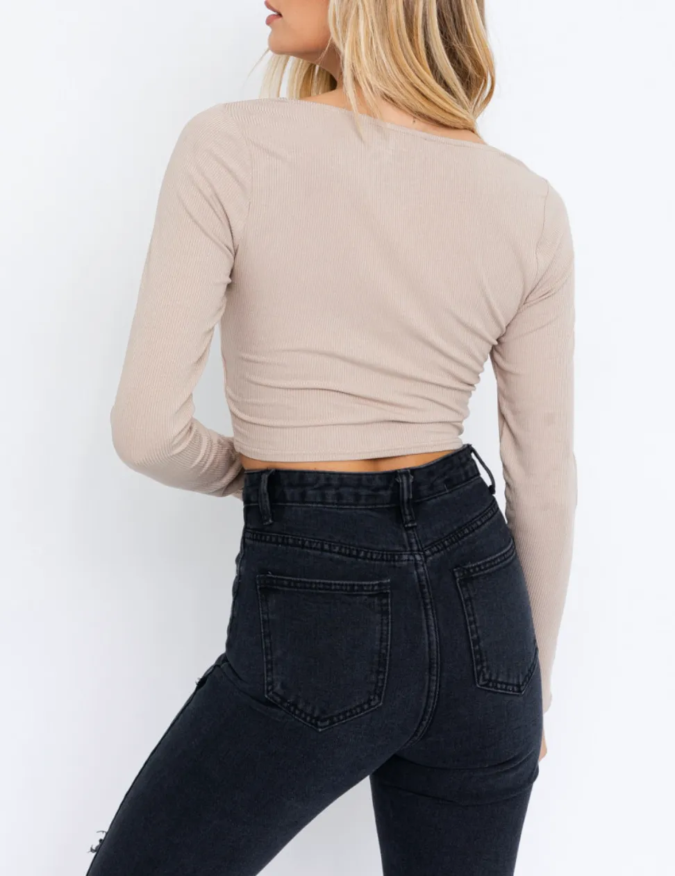 Rib Peasant Long Sleeve Crop Top