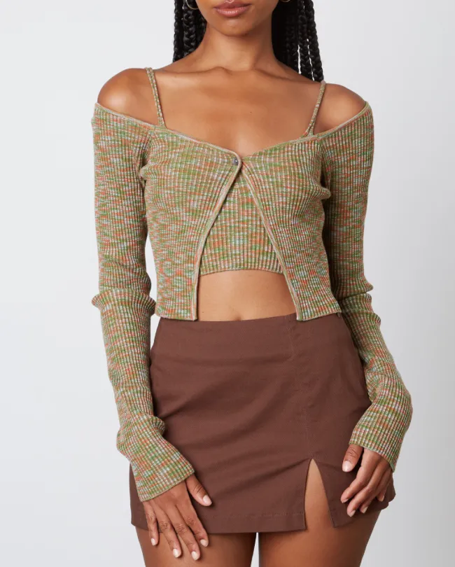 Rib V Neck Long Sleeve Cardigan