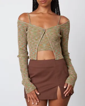 Rib V Neck Long Sleeve Cardigan