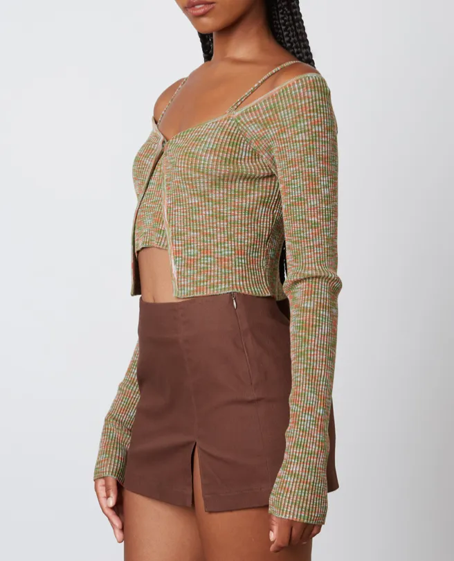 Rib V Neck Long Sleeve Cardigan