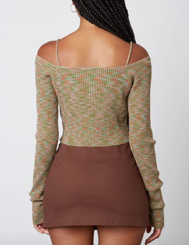 Rib V Neck Long Sleeve Cardigan