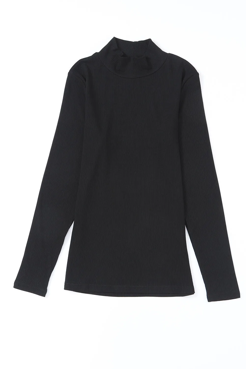 Ribbed High Neck Long Sleeve Top