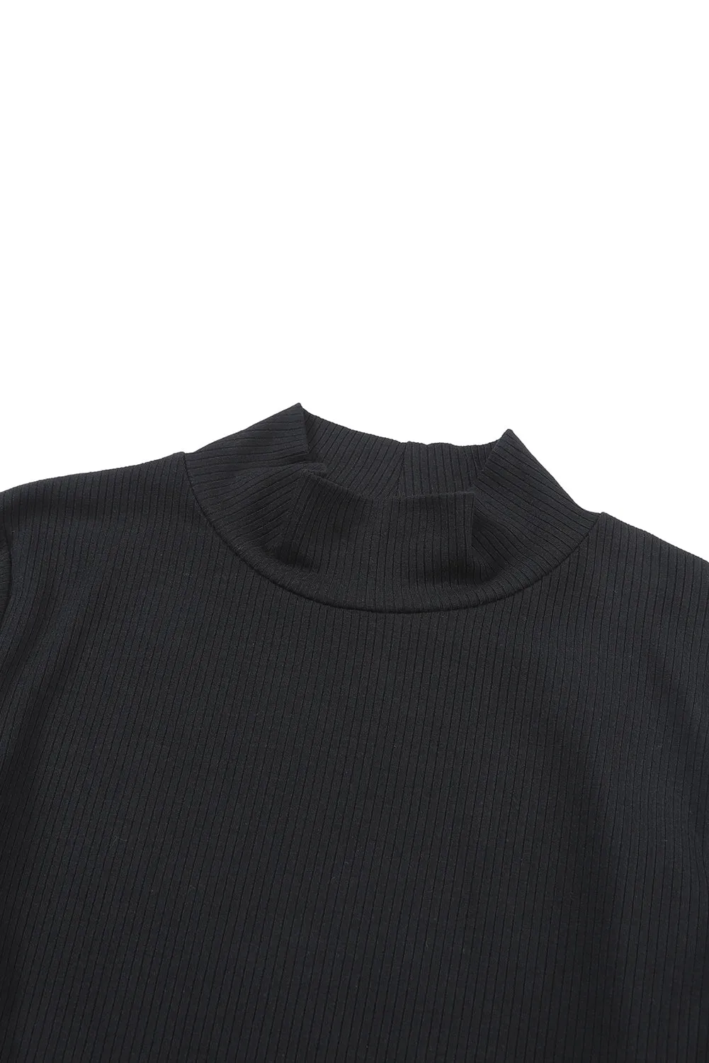 Ribbed High Neck Long Sleeve Top