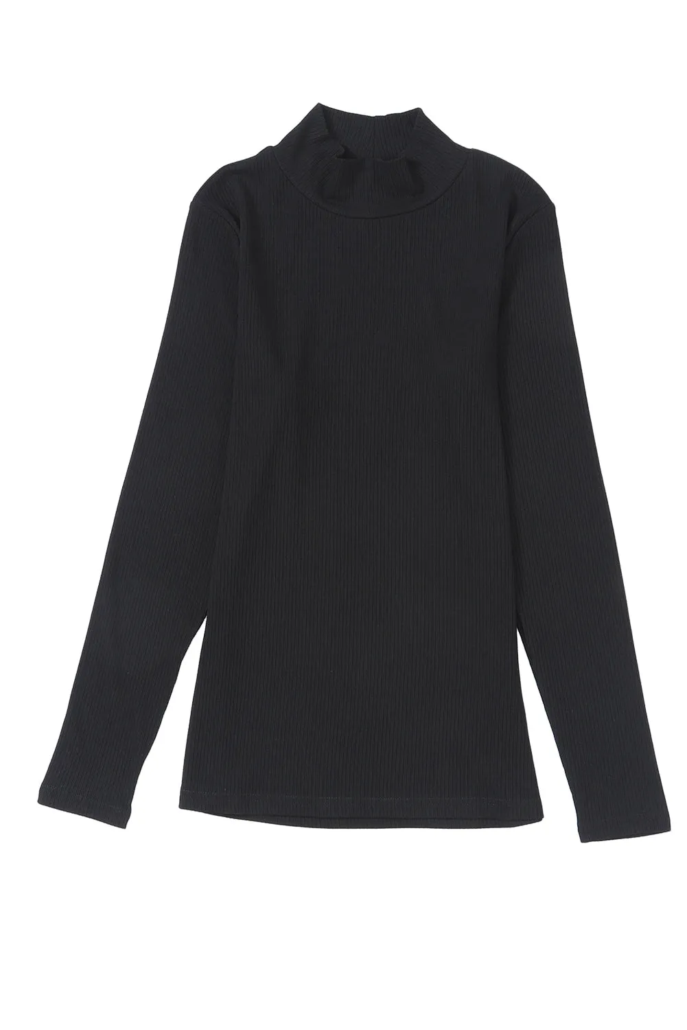 Ribbed High Neck Long Sleeve Top