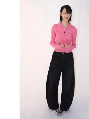 Ribbed Wool Zip-Up Sweater