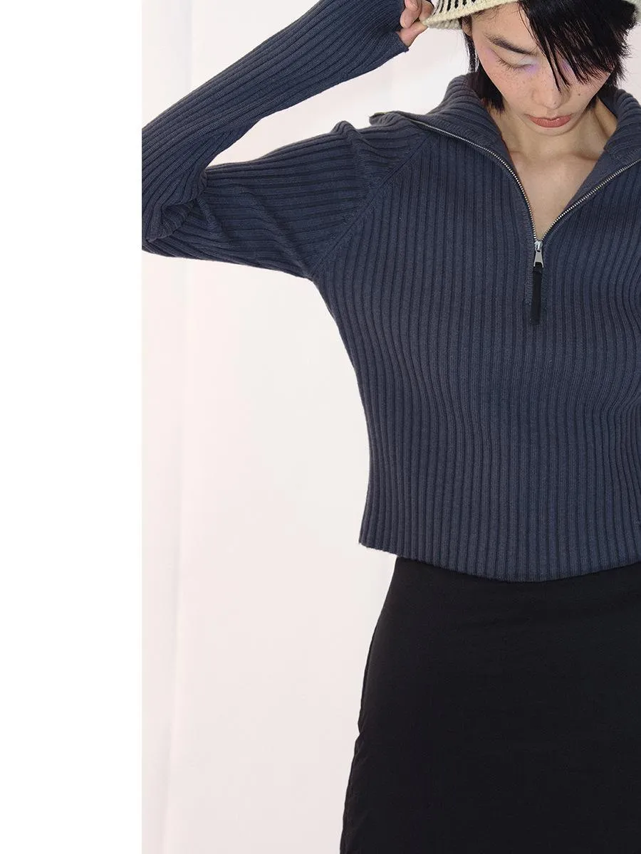 Ribbed Wool Zip-Up Sweater