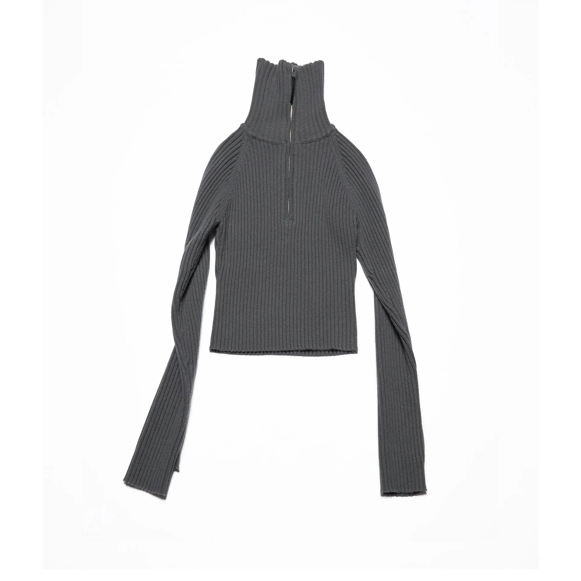 Ribbed Wool Zip-Up Sweater
