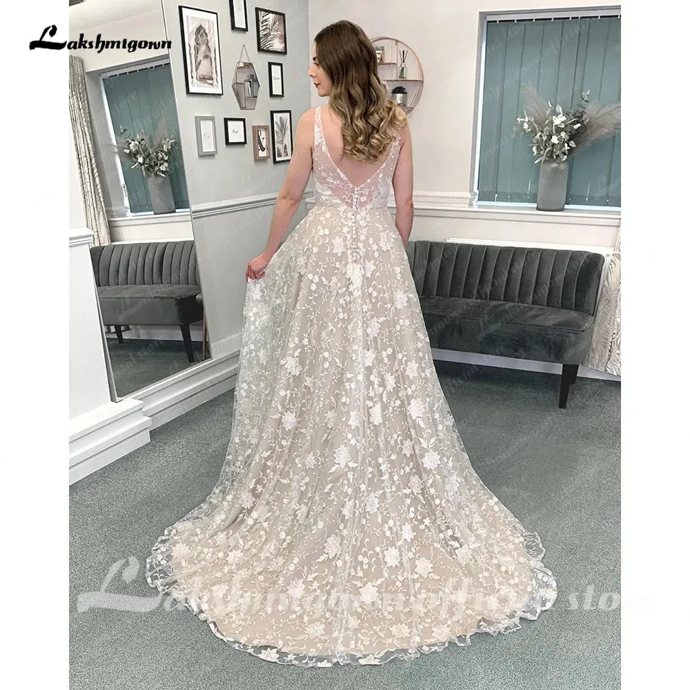 Roycebridal Vintage Champagne Full Lace Boho Wedding Dress 2025 Vestidos Noivas V Neck Sexy Bridal Wedding Gowns Open Back