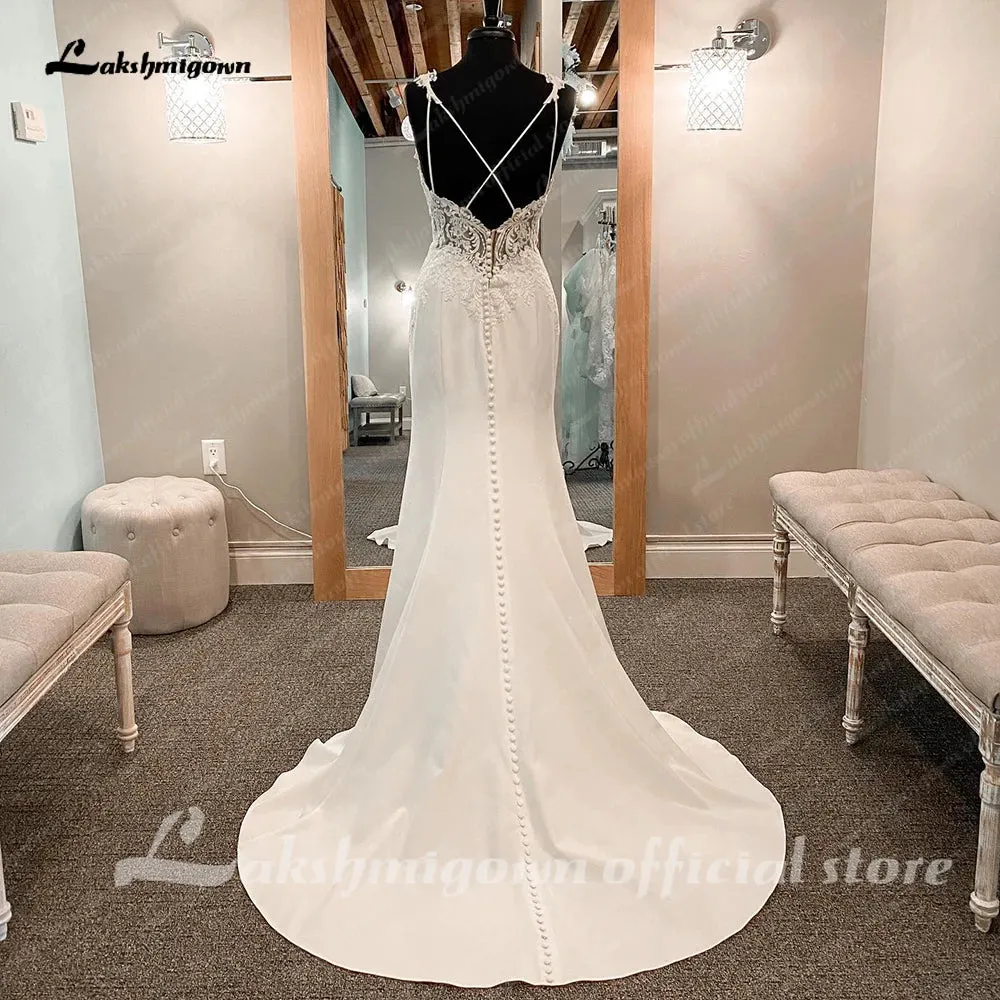 Roycebridal Vintage Crepe Bridal Dresses Lace Appliques Vestido Novia Boda Civil Mermaid Wedding Gowns Vestidos Novia