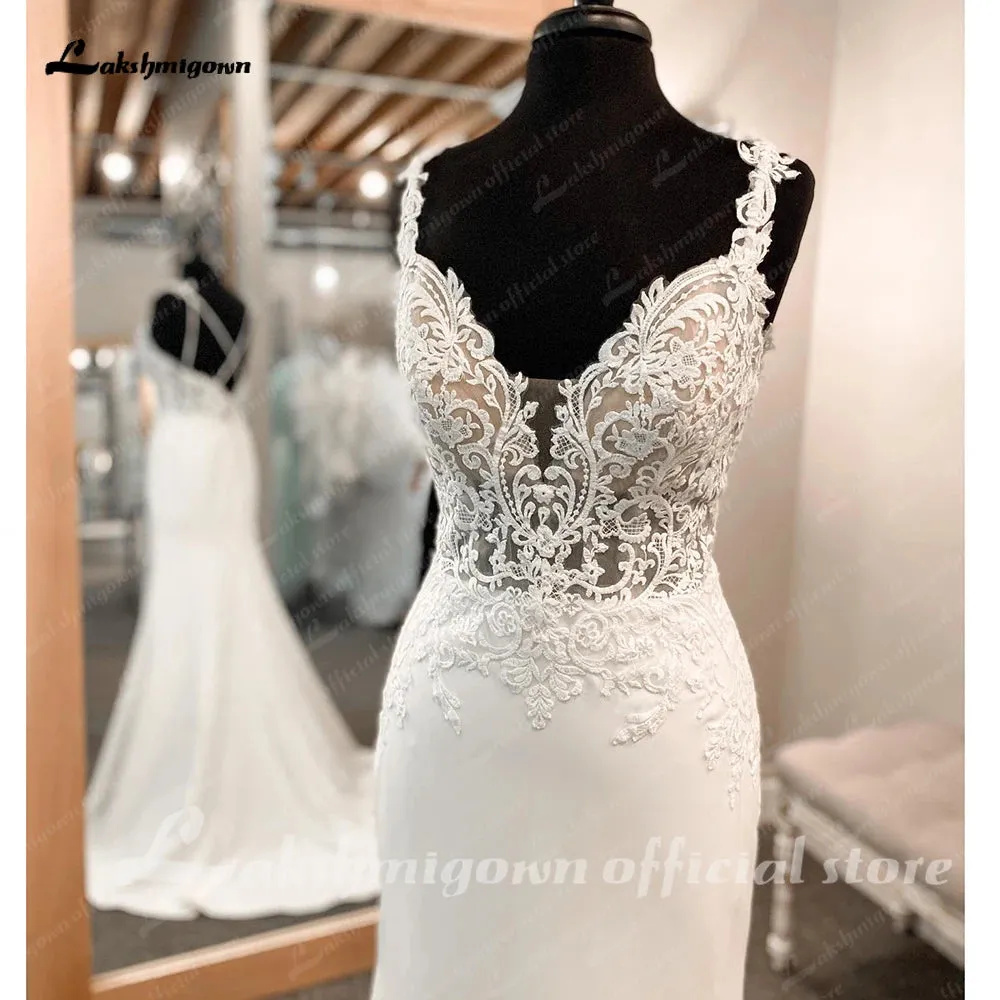 Roycebridal Vintage Crepe Bridal Dresses Lace Appliques Vestido Novia Boda Civil Mermaid Wedding Gowns Vestidos Novia