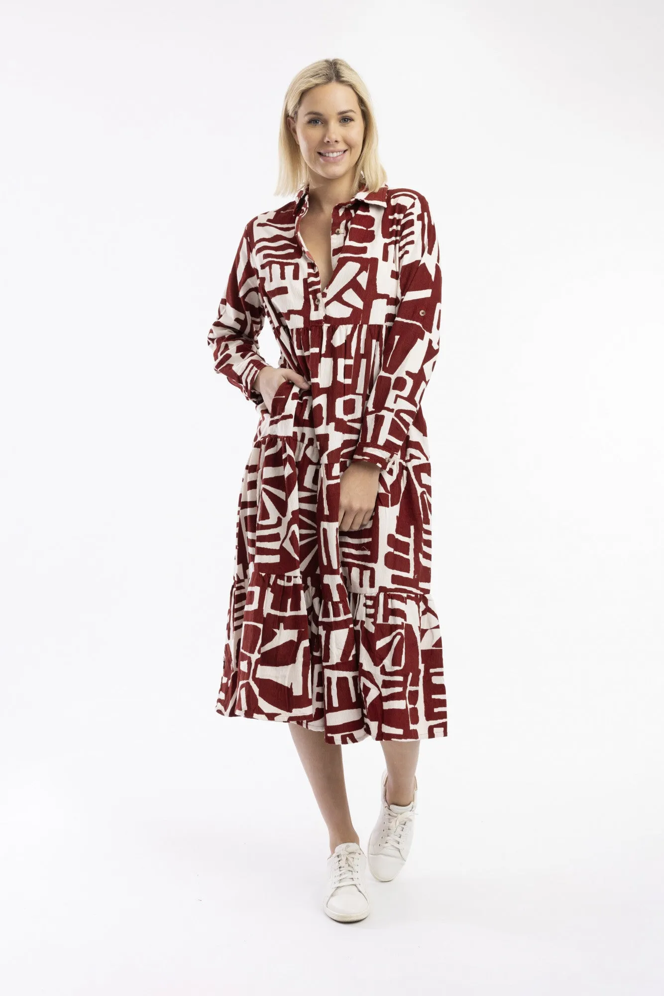 Rust Cord Printed Dress By Orientique