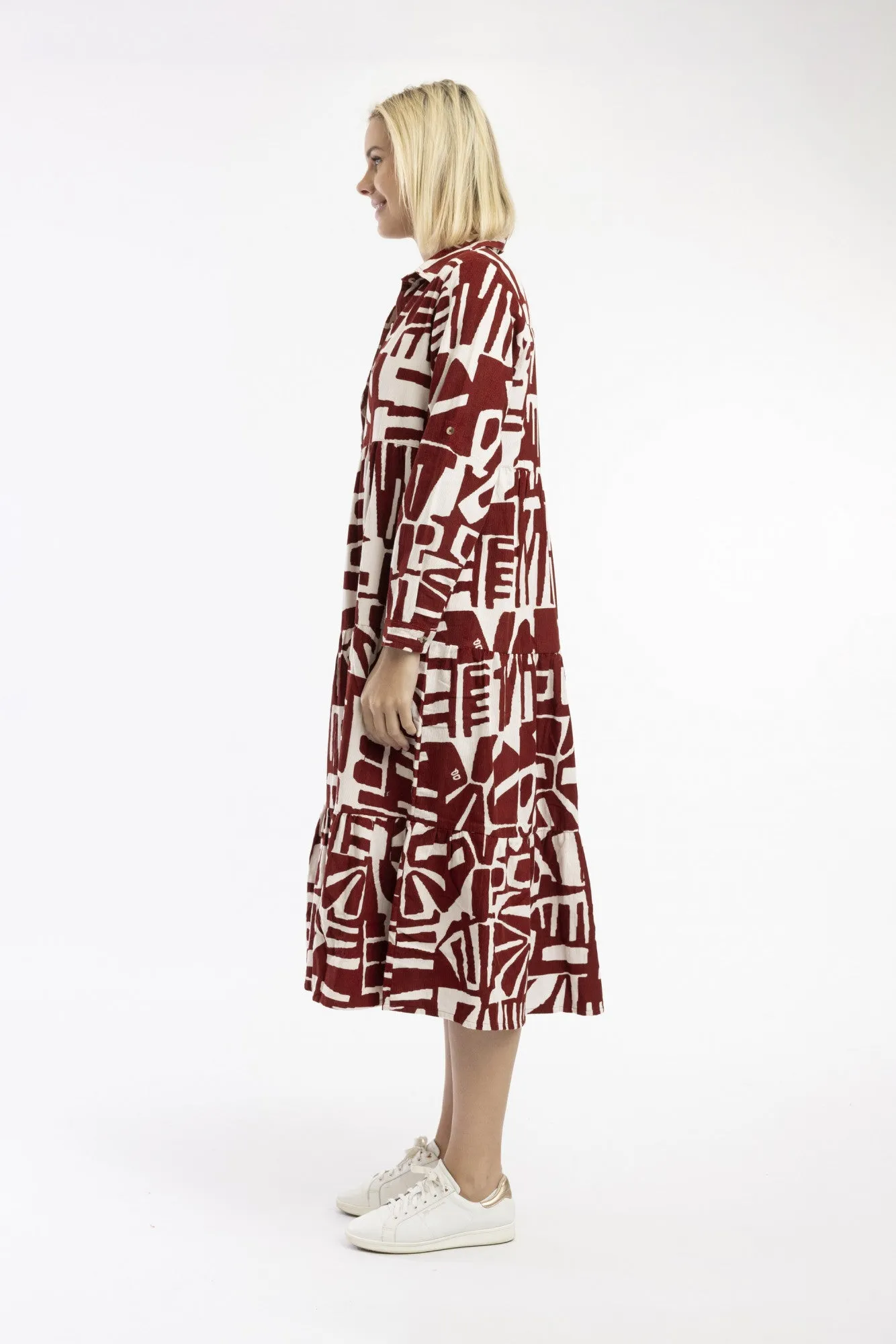 Rust Cord Printed Dress By Orientique
