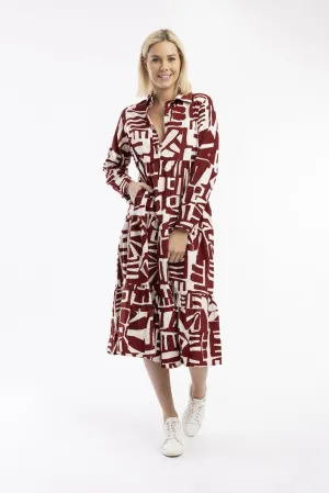 Rust Cord Printed Dress By Orientique