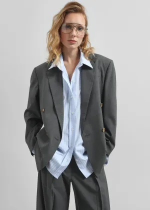 Salpar Double-Breasted Blazer - Dark Grey Melange