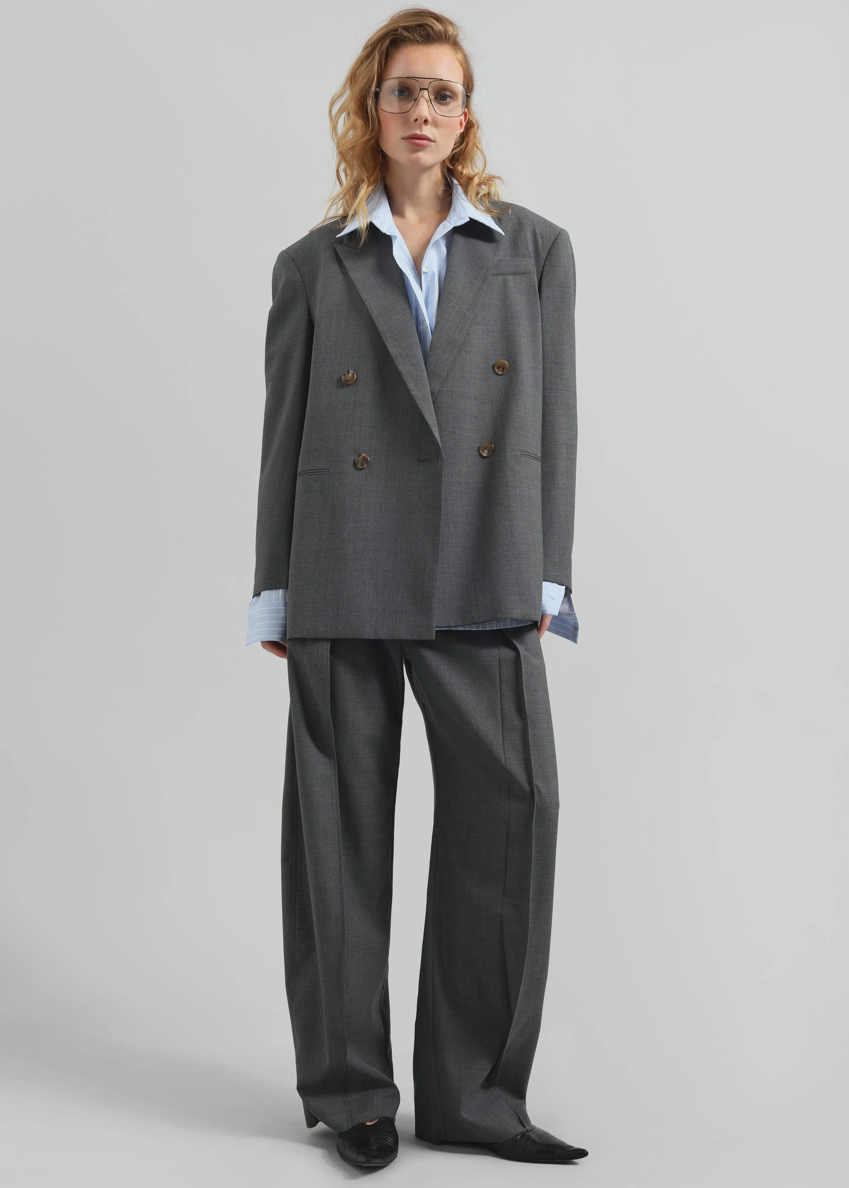 Salpar Double-Breasted Blazer - Dark Grey Melange
